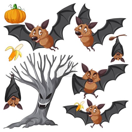 Illustration for Set of mix bat character illustration - Royalty Free Image