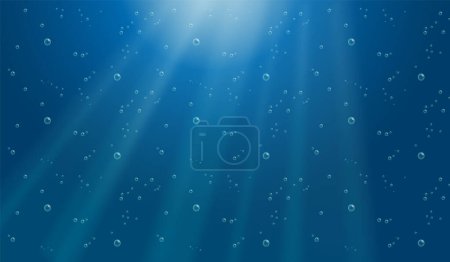 Téléchargez les photos : Fond sous-marin avec bulles d'eau et rayons de lumière sous-marine brillant illustration - en image libre de droit