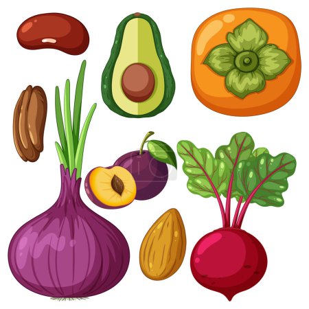 Illustration for Set of mix fruit and vegetable illustration - Royalty Free Image