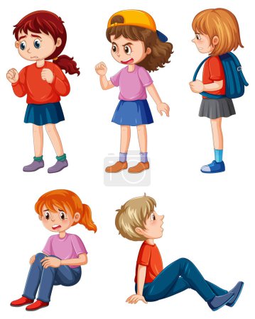 Illustration for Set of bully kids cartoon character illustration - Royalty Free Image