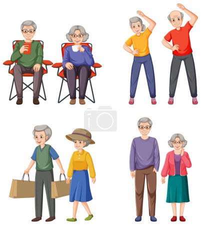 Illustration for Collection of elderly people characters illustration - Royalty Free Image