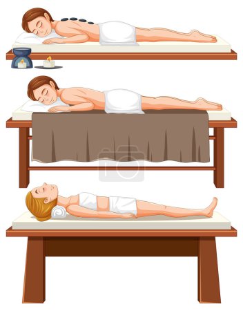 Illustration for Collection of women enjoying spa treatments illustration - Royalty Free Image