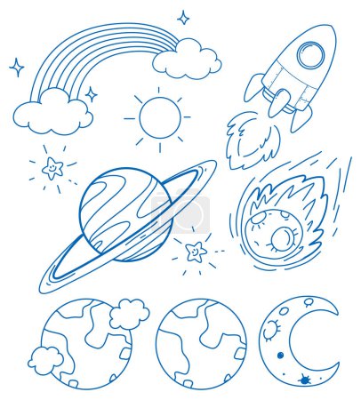 Illustration for Simple doodle children drawing space illustration - Royalty Free Image
