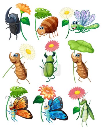 Téléchargez les illustrations : Ensemble d'illustration de personnage de dessin animé insecte - en licence libre de droit