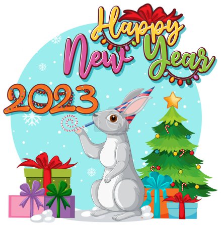 Illustration for Happy New Year Banner Design with Cute Rabbit illustration - Royalty Free Image