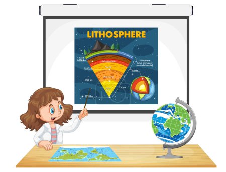 Illustration for Student girl explaining lithosphere illustration - Royalty Free Image