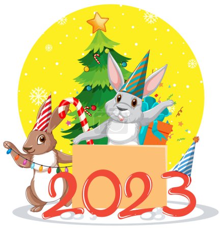 Illustration for Year of the Rabbit Happy New Year Banner illustration - Royalty Free Image