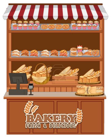 Illustration for Bakery shelf with many breads illustration - Royalty Free Image