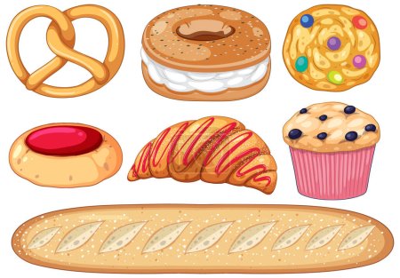 Téléchargez les illustrations : Ensemble d'illustration de pain et petit déjeuner - en licence libre de droit
