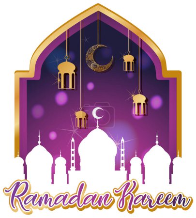 Photo pour Affiche Ramadan Kareem avec illustration des éléments islamiques traditionnels - image libre de droit