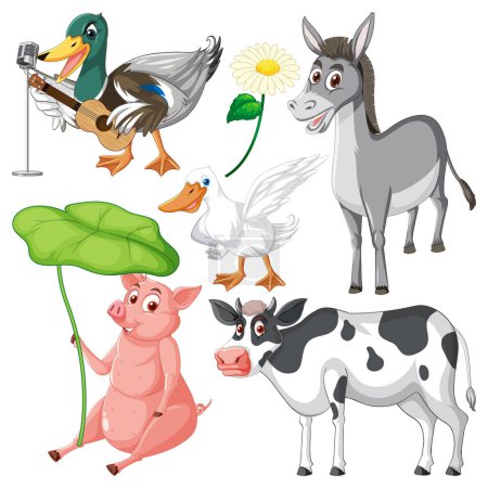 Ilustración de Conjunto de ilustración de carácter de granja animal de mezcla - Imagen libre de derechos