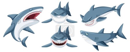 Illustration for Shark Doing Different Activities Cartoon Characters illustration - Royalty Free Image