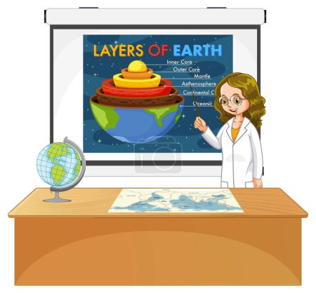Téléchargez les illustrations : Enseignant expliquant les couches de la terre illustration - en licence libre de droit