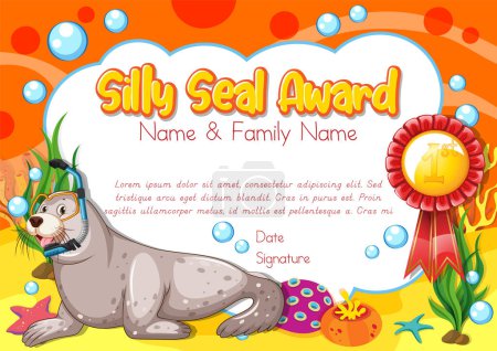 Ilustración de Certificado para plantillas de niños con diseño personalizable con ilustración de fuentes lúdicas - Imagen libre de derechos