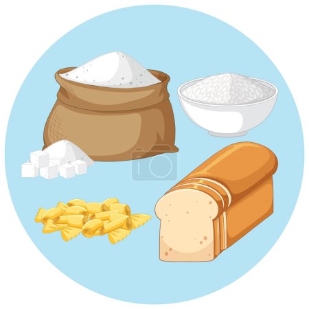 Téléchargez les illustrations : Illustration d'un ensemble de glucides alimentaires - en licence libre de droit