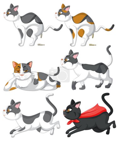 Téléchargez les illustrations : Ensemble d'illustration de personnage de dessin animé chat - en licence libre de droit