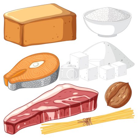 Ilustración de Conjunto de ilustración de alimentos mixtos - Imagen libre de derechos