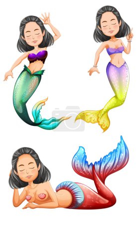 Illustration for Mermaid cartoon character set illustration - Royalty Free Image