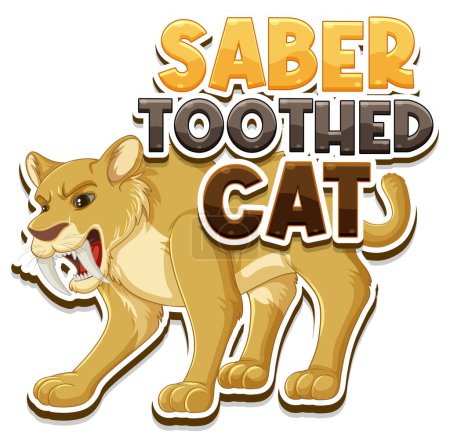 Ilustración de Diente de sable gato dibujo animado carácter logo ilustración - Imagen libre de derechos