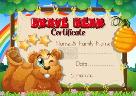Téléchargez les illustrations : Illustration du modèle de certificat d'ours courageux - en licence libre de droit