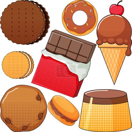 Ilustración de Ilustración colorida del patrón de alimentos dulces sin costura - Imagen libre de derechos