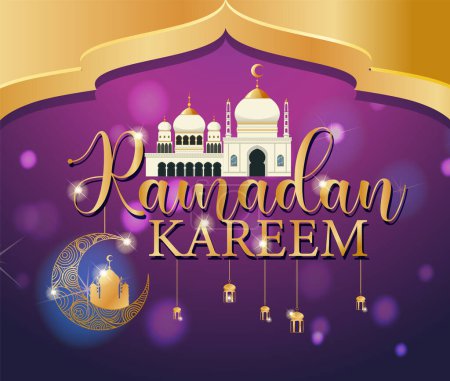 Ilustración de Ramadán Kareem Banner con patrones islámicos y linternas ilustración - Imagen libre de derechos