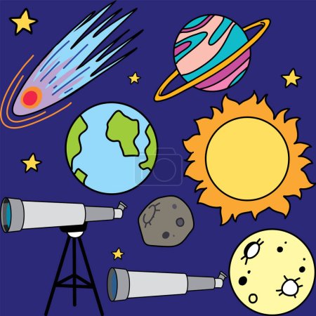 Illustration for Astronomy Objects and Icons Vector Set illustration - Royalty Free Image