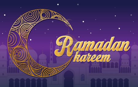 Téléchargez les illustrations : Bannière Ramadan Kareem avec illustration Lune - en licence libre de droit