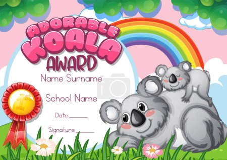 Téléchargez les illustrations : Adorable illustration de modèle de certificat de récompense koala - en licence libre de droit