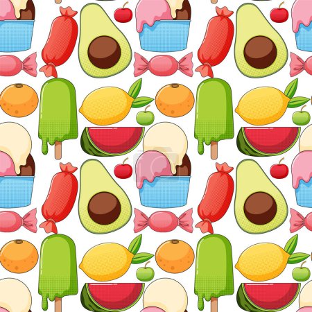 Téléchargez les illustrations : Illustration colorée de motif sans couture Sweet Food - en licence libre de droit