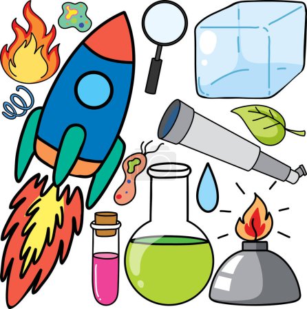 Ilustración de Coloridos objetos de ciencia e iconos Vector Set ilustración - Imagen libre de derechos