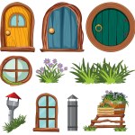 Set of fairy tales house elements illustration