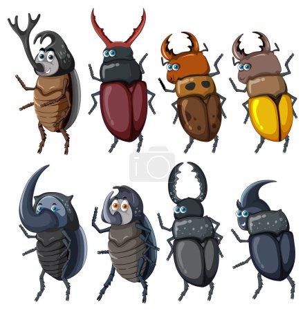 Illustration for Set of beetle cartoon character illustration - Royalty Free Image