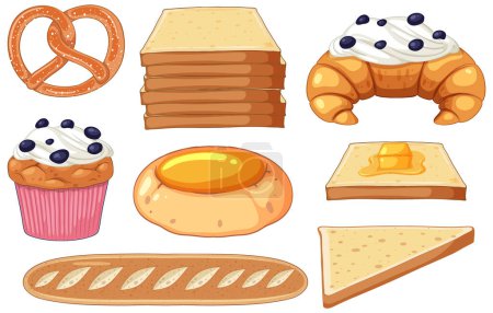 Ilustración de Conjunto de ilustración de pan y desayuno - Imagen libre de derechos
