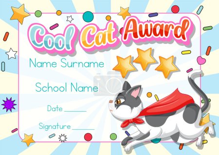 Téléchargez les illustrations : Cool cat award certificat illustration - en licence libre de droit