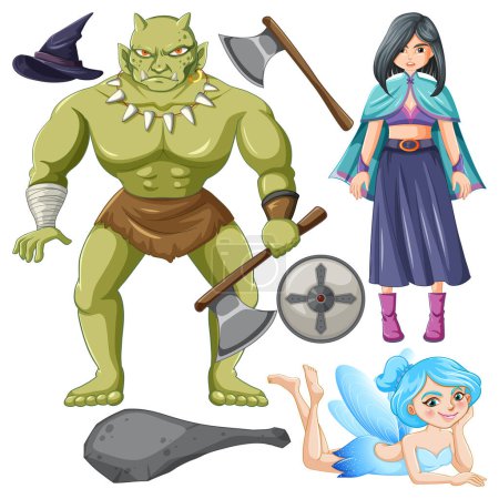 Ilustración de Conjunto de personajes de dibujos animados encantados fantasía ilustración - Imagen libre de derechos