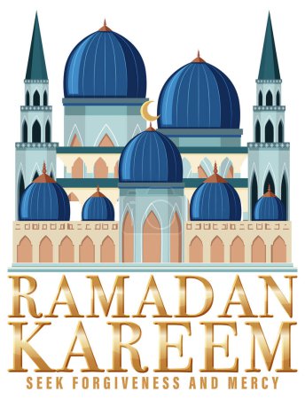 Ilustración de Cartel de Ramadán Kareem con ilustración de elementos islámicos tradicionales - Imagen libre de derechos