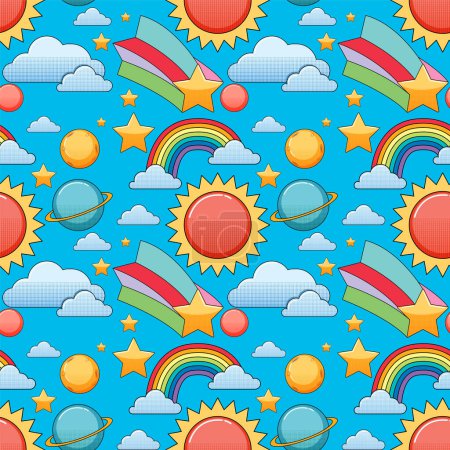 Illustration for Rainbow and Sun Seamless Background illustration - Royalty Free Image