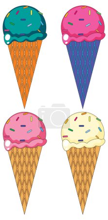 Téléchargez les illustrations : Illustration différents cônes de crème glacée - en licence libre de droit