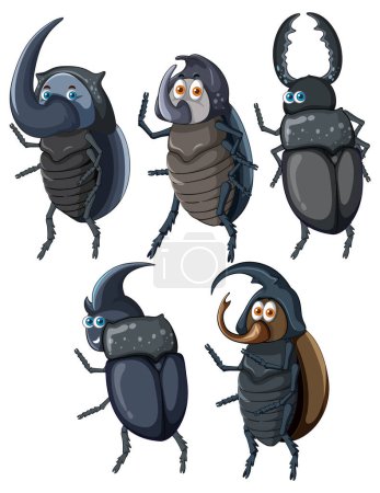 Illustration for Set of beetle cartoon character illustration - Royalty Free Image