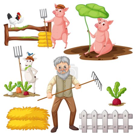 Illustration for Farm Objects and Elements Vector Set illustration - Royalty Free Image