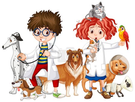 Illustration for Friendly Veterinarian with Pet Animal Vector illustration - Royalty Free Image
