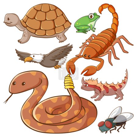 Téléchargez les illustrations : Ensemble d'animaux simples illustration de personnage de dessin animé - en licence libre de droit