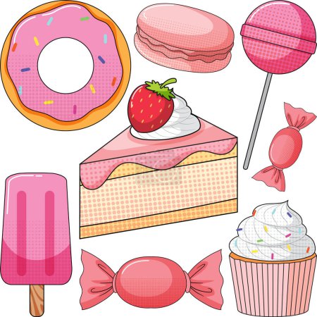 Téléchargez les illustrations : Illustration de motif sans couture Pink Sweet Food - en licence libre de droit