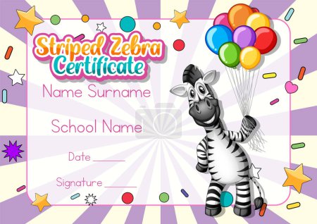 Téléchargez les illustrations : Modèle de certificat pour enfants avec design personnalisable avec illustration de polices ludiques - en licence libre de droit