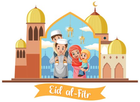 Illustration for Muslim Family In Cartoon Style illustration - Royalty Free Image