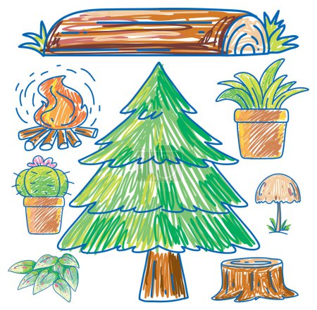 Illustration for Set of nature and plants element scribble style illustration - Royalty Free Image