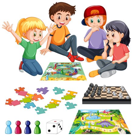 Illustration for Set of children and board game illustration - Royalty Free Image