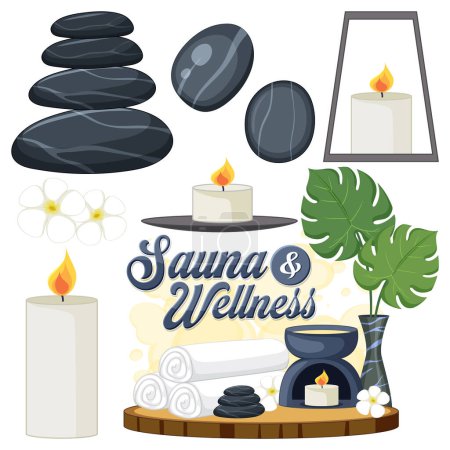 Téléchargez les illustrations : Spa et Sauna Self Care Elements Illustration de la collection - en licence libre de droit