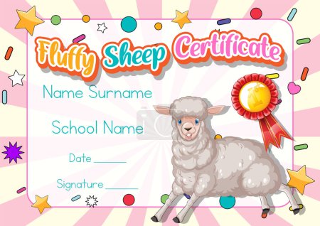 Illustration for Fluffy sheep certificate template illustration - Royalty Free Image